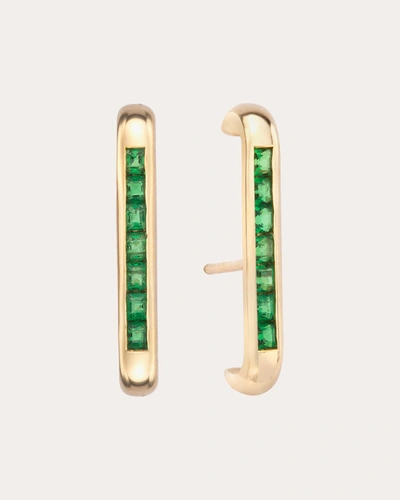 Jolly Bijou 14k Gold Barre Tsavorite Earlobe Wrap Earrings In Green