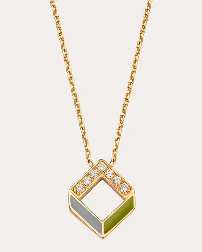 Jolly Bijou Women's Chevron 14k Gold Enamel And Diamond Pendant Necklace In Green