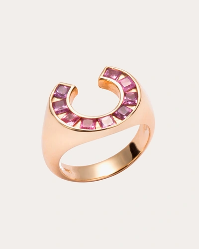 Jolly Bijou Women's Sundial 14k Gold Pink Sapphire Ring In Pink