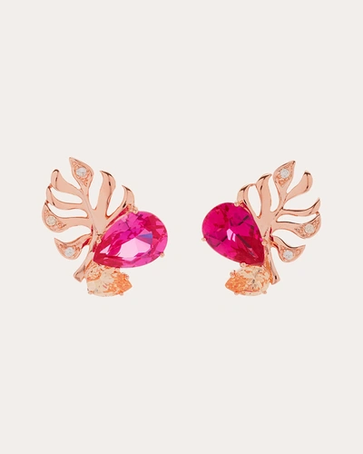 Shop Anabela Chan Women's Fuchsia Palm Stud Earrings In Pink