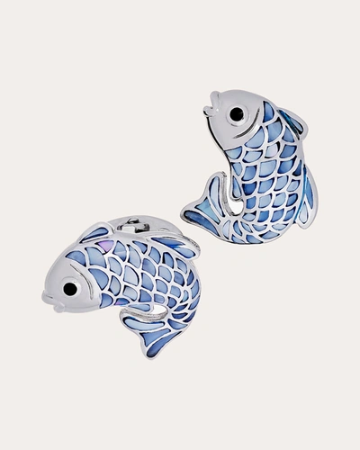 Shop Jan Leslie Women's Koi Fish Cufflinks In Blue