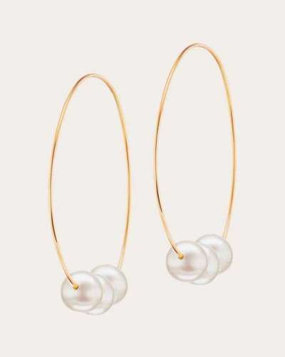 Shop The Gild Women's Medium Floating Pearl Hoop Earrings In White