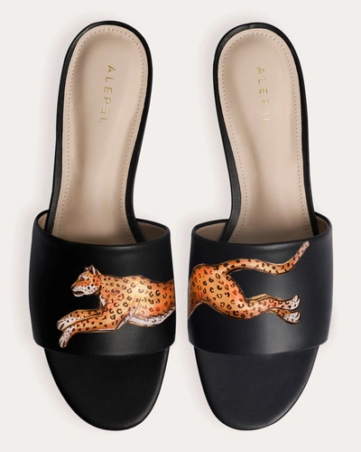 Shop Alepel Women's Black Leopard Slide Leather