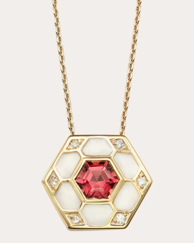 Jolly Bijou Women's Pod 14k Gold Enamel Garnet And Diamond Pendant Necklace In Gold