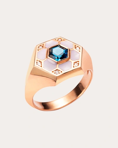 Shop Jolly Bijou Women's London Blue Topaz Pod Signet Ring In Gold