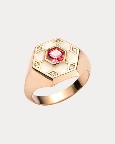 Jolly Bijou Women's Pod 14k Gold Enamel Garnet And Diamond Signet Ring In Gold
