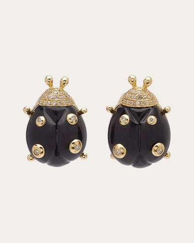 Shop Casa Castro Women's Bug Onyx & Diamond Ladybug Stud Earrings In Black