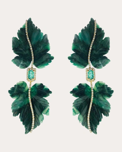 Shop Casa Castro Women's Mother Nature African Jade & Emerald Leaf Drop Earrings In Green