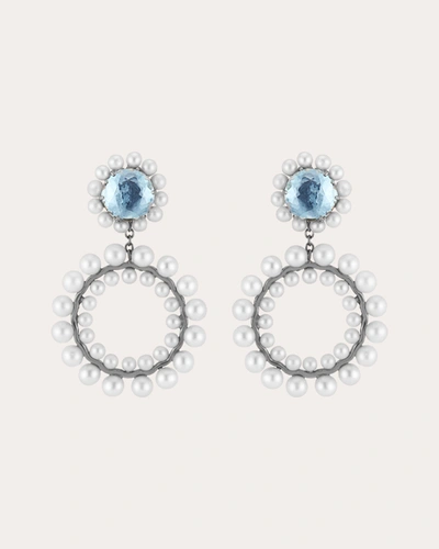 Shop Larkspur & Hawk Women's Sky Blue Foil Olivia Double Boule Pearl Drop Earrings