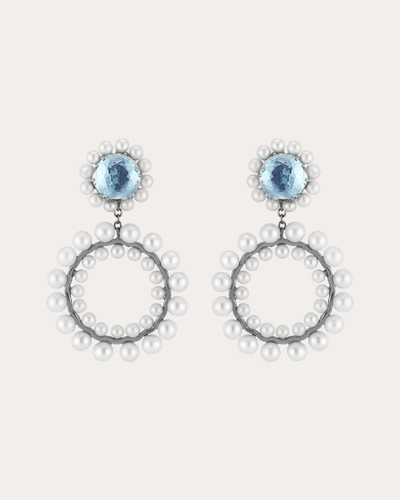Larkspur & Hawk Women's Sky Blue Foil Olivia Double Boule Pearl Drop Earrings 14k Gold In Blue