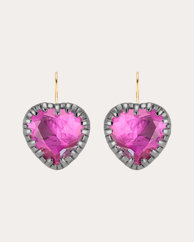Shop Larkspur & Hawk Women's Fuchsia Foil Valentina 'i Love Ny' Button Earrings In Pink