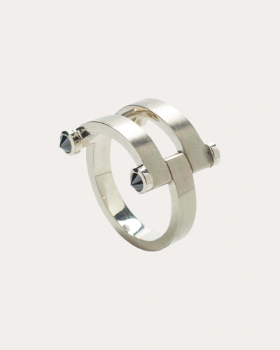 Shop Ara Vartanian Women's Black Diamond Link Ring In Silver