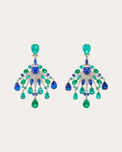 Shop Anabela Chan Women's Emerald Sapphire Starburst Earrings In Green