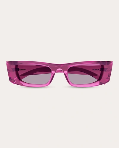 Shop Saint Laurent Women's Transparent Rectangular Sunglasses In Purple