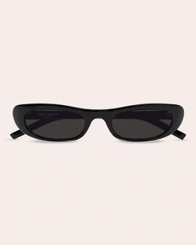 Shop Saint Laurent Women's Oval Sunglasses In Black