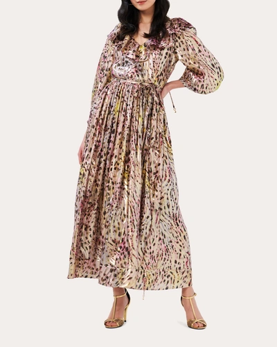 Shop Hayley Menzies Women's V-neck Frill Jacquard Maxi Dress In Gold