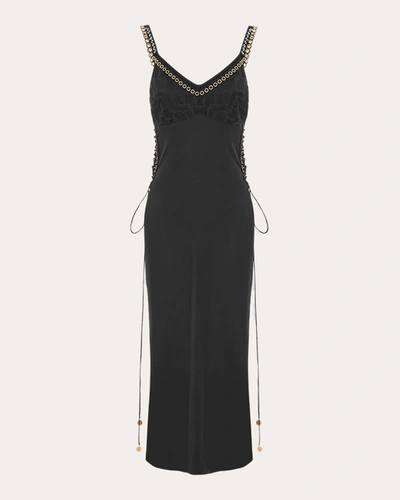 Shop Hayley Menzies Women's Lace Silk Midi Slip Dress In Black