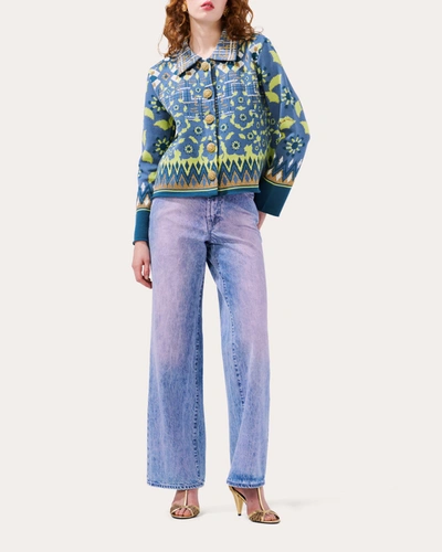 Shop Hayley Menzies Women's Cotton Jacquard Jacket In Lattice Blossom Blue