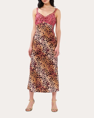 Shop Hayley Menzies Women's Lace Silk Midi Slip Dress In Natural Cheetah