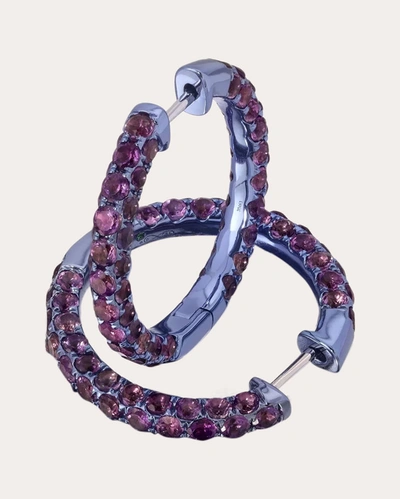 Shop Graziela Gems Women's Large Amethyst 3-sided Hoop Earrings In Purple