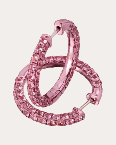 Shop Graziela Gems Women's Large Pink Sapphire 3-sided Hoop Earrings