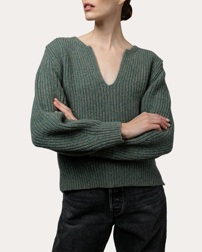 Shop Santicler Women's Kaya Notched Cashmere Sweater In Green