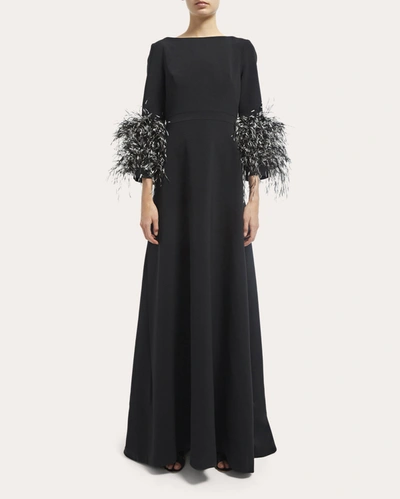 Shop Huishan Zhang Women's Reign Feathered Crepe Gown In Black