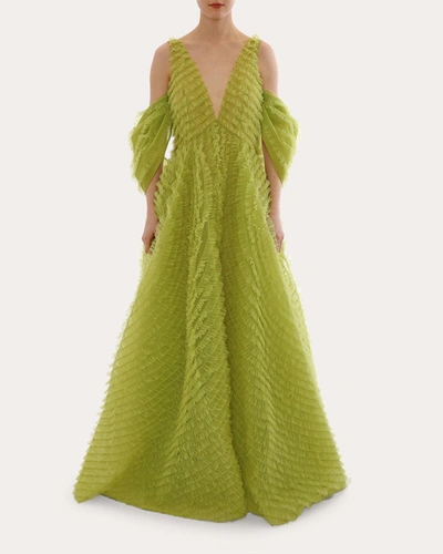 Shop Huishan Zhang Women's Selma Embroidered Tulle Gown In Green