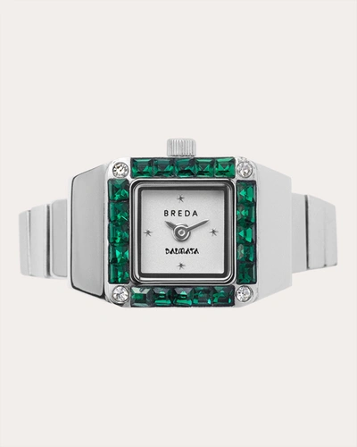 Shop Breda Women's Green Crystal & Stainless Steel Dalmata Time Ring In Silver