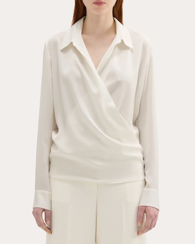 Shop Theory Women's Silk Georgette Wrap Blouse In White