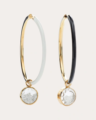 Moritz Glik Women's Reversible 18k Gold Enamel Crystal And Diamond Shaker Hoop Earrings In White/black