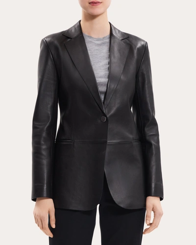 Shop Theory Women's Slim Leather Blazer In Black