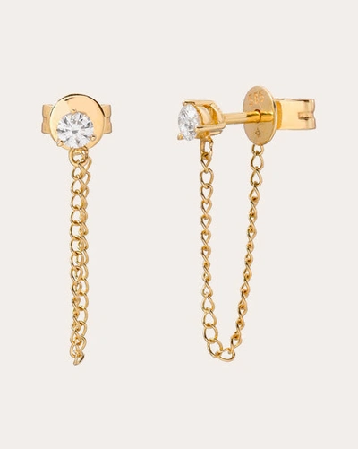 Shop Zoe Lev Women's Three-prong Diamond Stud Chain Earrings In Gold