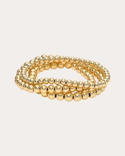 Zoe Lev Bead Stack 14k Yellow Gold Plated Sterling Silver Bracelet Set Of 3 In Gold