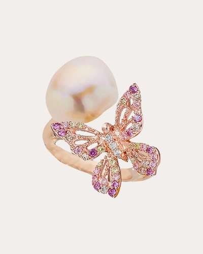 Shop Anabela Chan Women's Rose Butterfly Pearl Ring In Pink