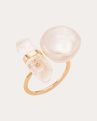 Shop Jia Jia Women's Ocean Crystal Quartz Pearl Moi Et Toi Ring In Gold
