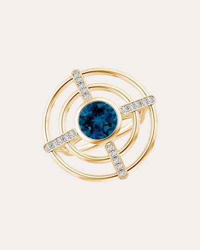 Shop Natori Women's Blue Topaz & Diamond Bar Circle Ring In Gold