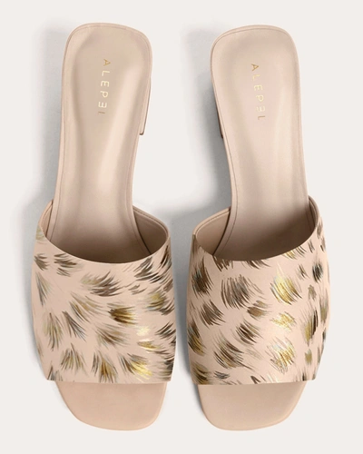 Shop Alepel Women's Gold Cheetah Block-heel Sandal In Cream