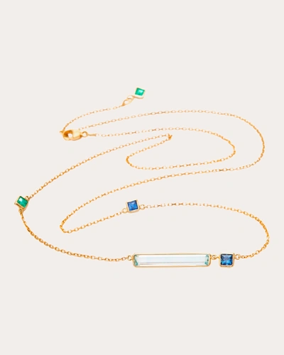 Shop Yi Collection Women's Aquamarine With Emerald & Sapphire Bar Necklace In Blue/green