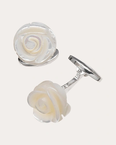 Shop Jan Leslie Women's Hand-carved Mother Of Pearl Rose Cufflinks In Silver