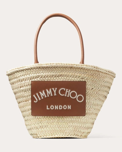 Shop Jimmy Choo Women's Medium Beach Basket Tote Bag In Natural/tan/ecru