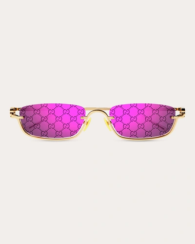 Shop Gucci Women's Goldtone & Violet Logo Slim Rectangular Sunglasses In Gold/violet