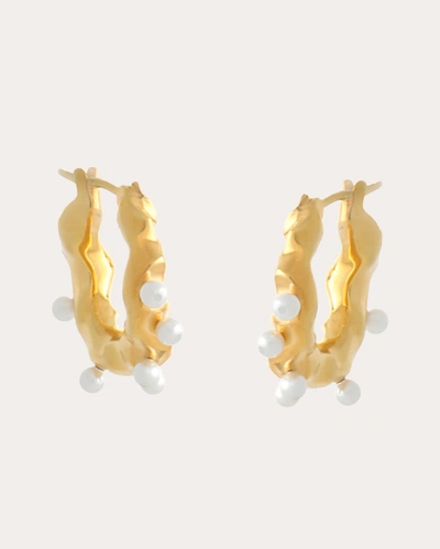 Shop Joanna Laura Constantine Women's Austrian Pearl Wave Hoop Earrings In Gold