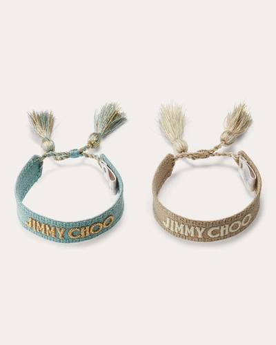 Shop Jimmy Choo Women's Beach Bracelet Set In Natural/smokey Blue