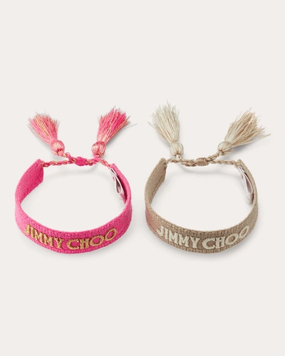Shop Jimmy Choo Women's Beach Bracelet Set In Natural/fuchsia
