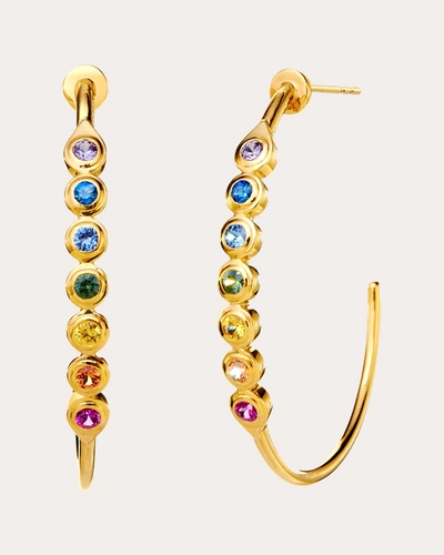 Shop Syna Jewels Women's Chakra Rainbow Sapphire Hoop Earrings In Gold