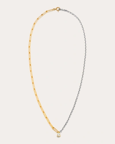 Shop Yvonne Léon Women's Large Pear Diamond Two-tone Solitaire Necklace In Gold/silver