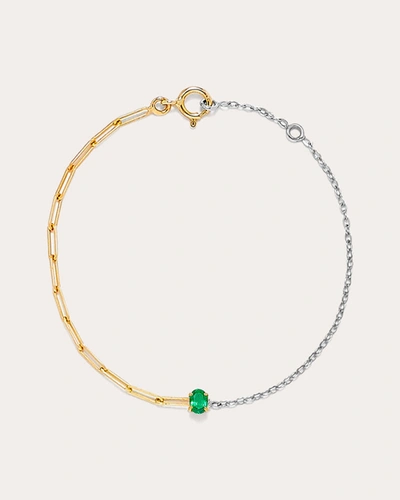 Shop Yvonne Léon Women's Emerald Two-tone Solitaire Bracelet In Green