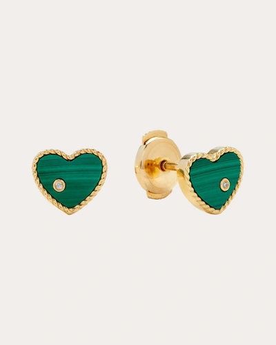 Shop Yvonne Léon Women's Malachite Mini Heart Stud Earrings In Green