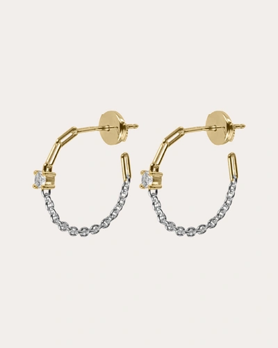 Shop Yvonne Léon Women's Round Diamond Two-tone Solitaire Hoop Earrings In Gold/silver